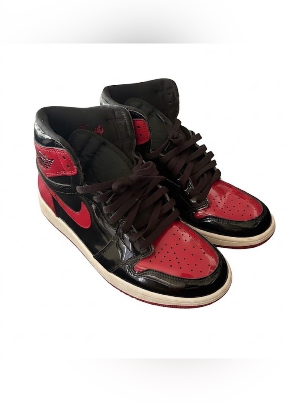 Jordan Men's High-Top Sneakers in Black & Red Patent Leather